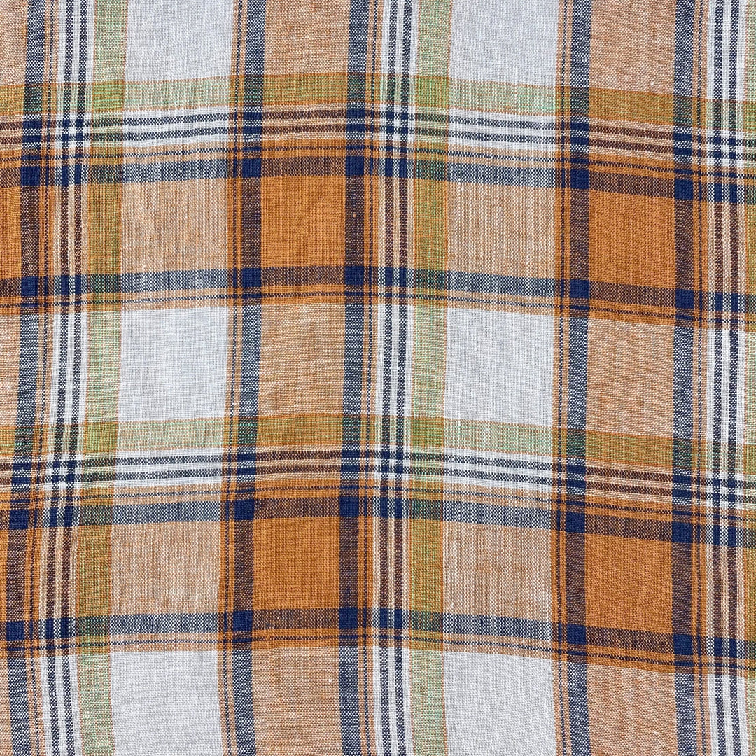 Linen Red Orange Big Check Fabric 7131 7130 - The Linen Lab - 7131 ORANGE