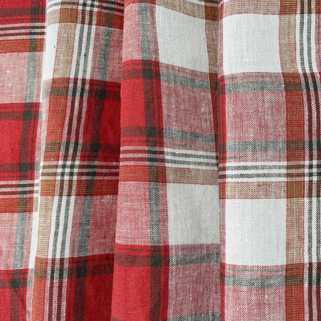 Linen Red Orange Big Check Fabric 7131 7130 - The Linen Lab - 7131 ORANGE