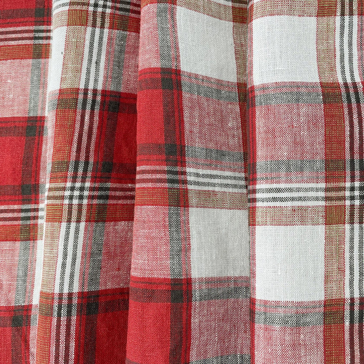 Linen Red Orange Big Check Fabric 7131 7130 - The Linen Lab - 7131 ORANGE