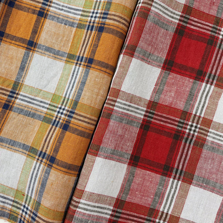 Linen Red Orange Big Check Fabric 7131 7130 - The Linen Lab - 7131 ORANGE