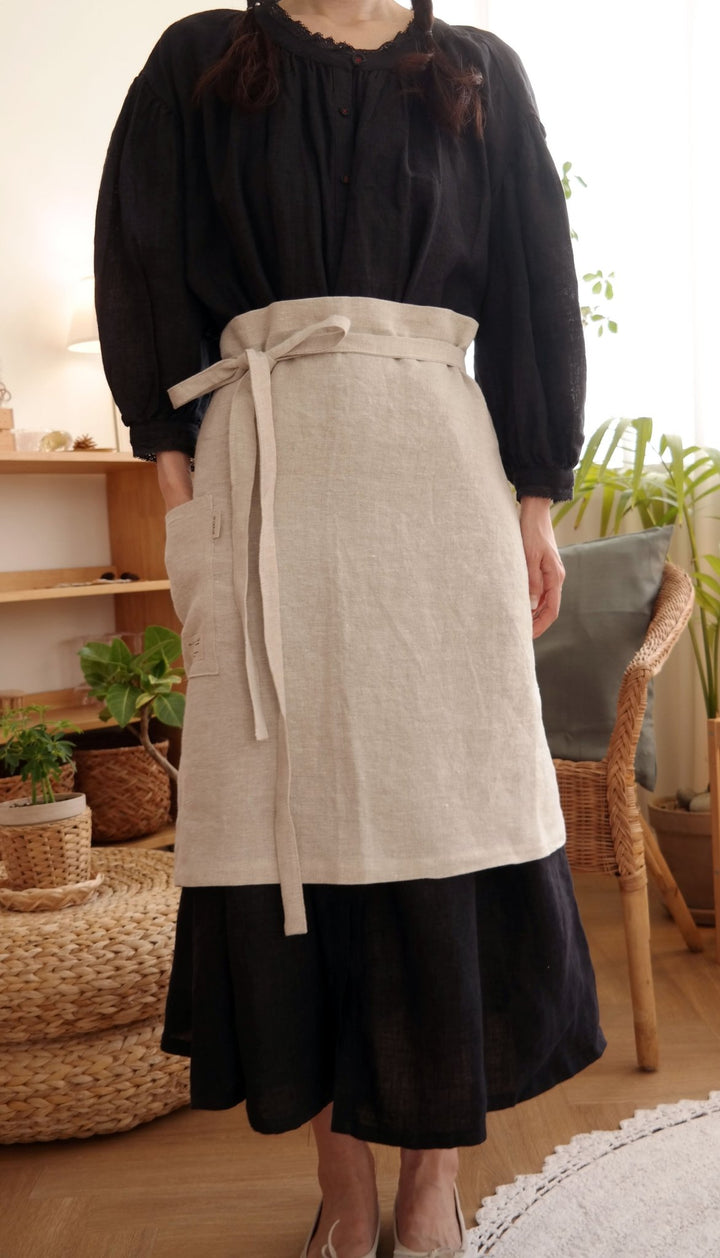 Linen Simple Half Apron - The Linen Lab - Blue stripe