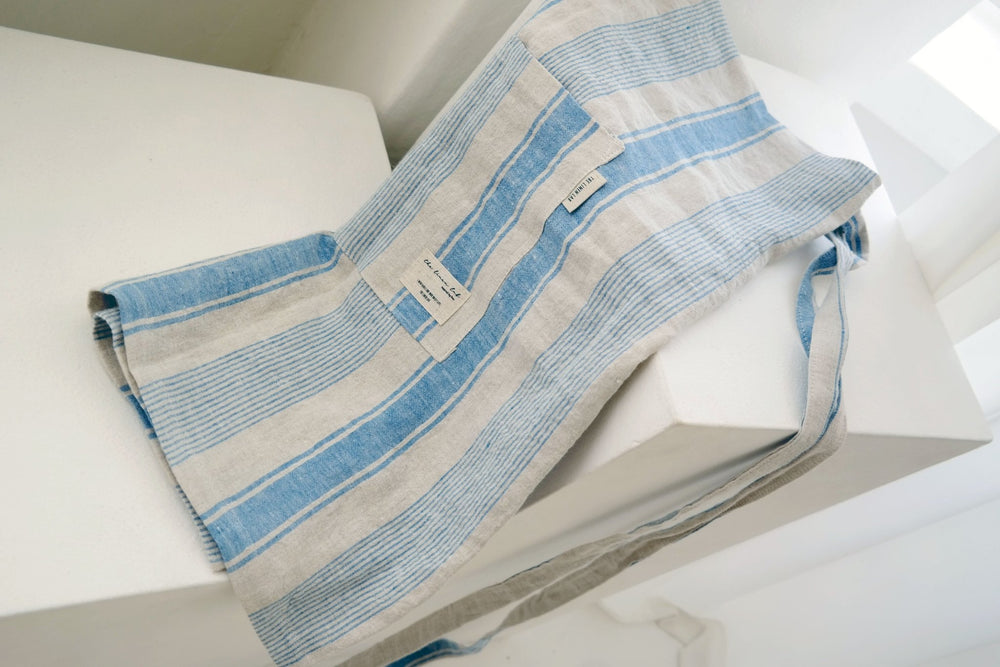 Linen Simple Half Apron - The Linen Lab - Blue stripe