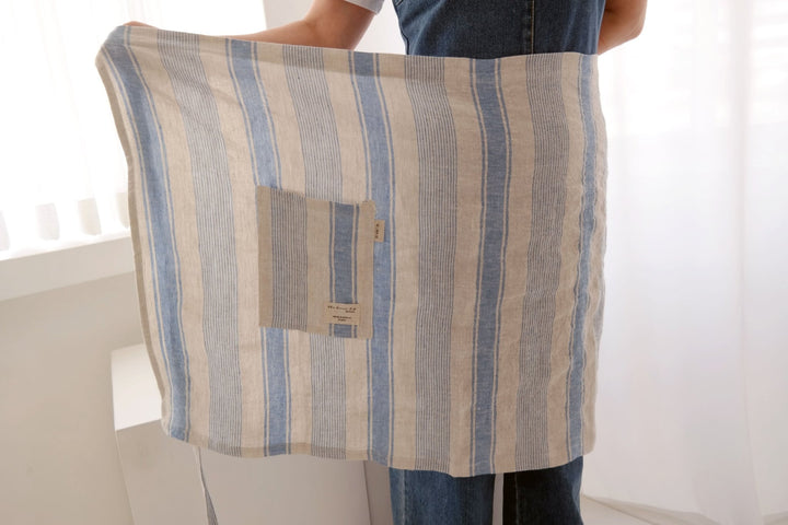 Linen Simple Half Apron - The Linen Lab - Blue stripe