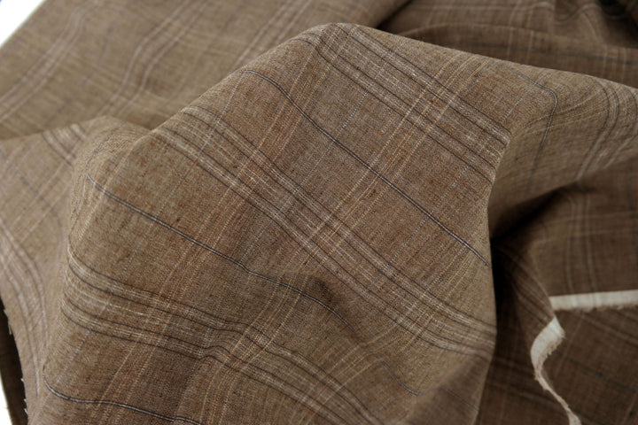 Linen Stretch Brown Plaid Fabric 7105 - The Linen Lab - BROWN