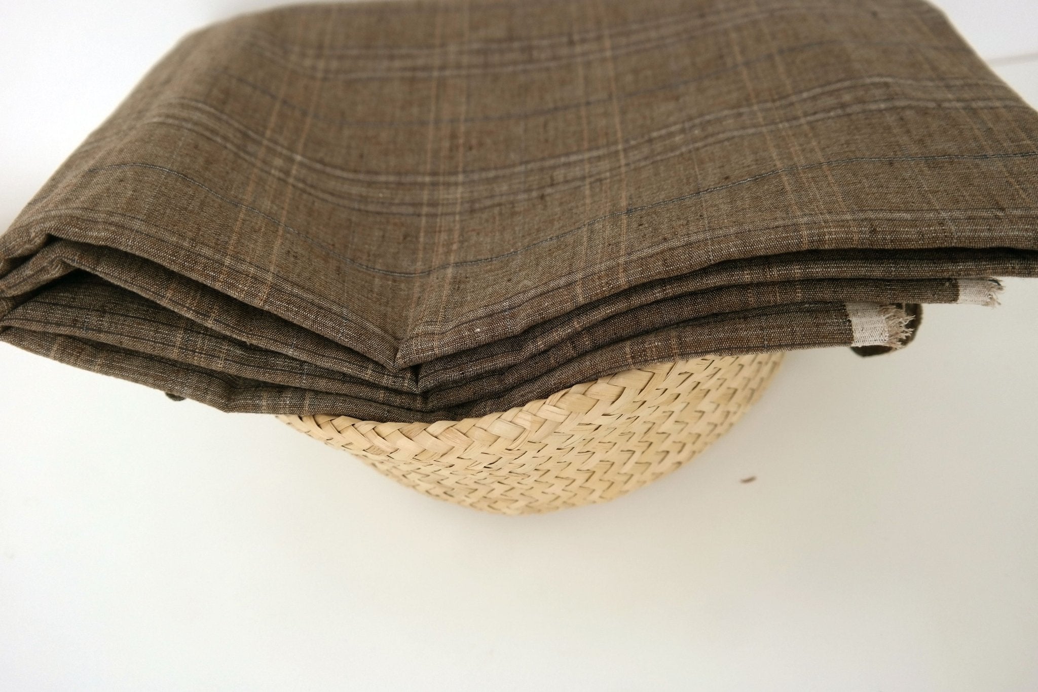 Linen Stretch Brown Plaid Fabric 7105 - The Linen Lab - BROWN