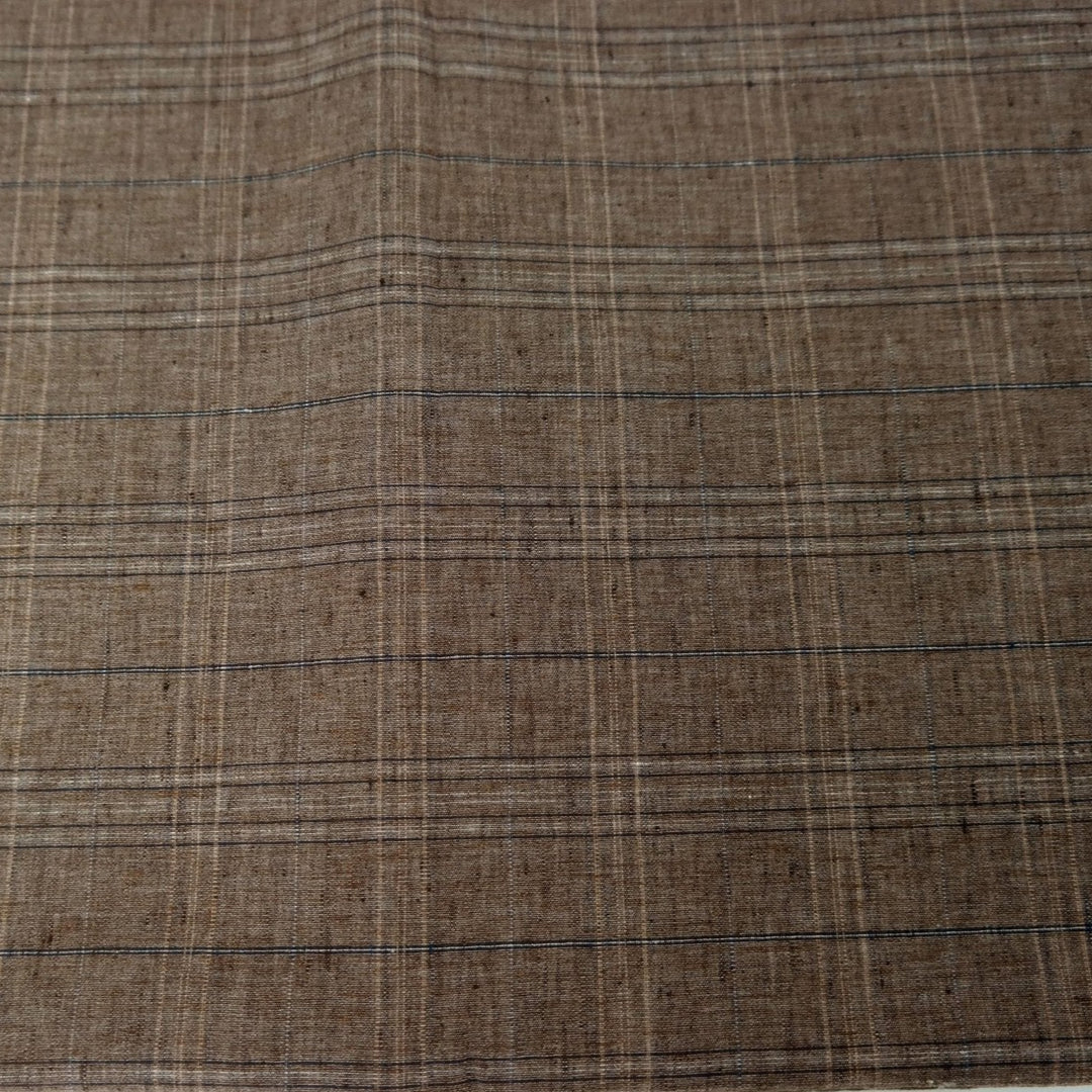Linen Stretch Brown Plaid Fabric 7105 - The Linen Lab - BROWN