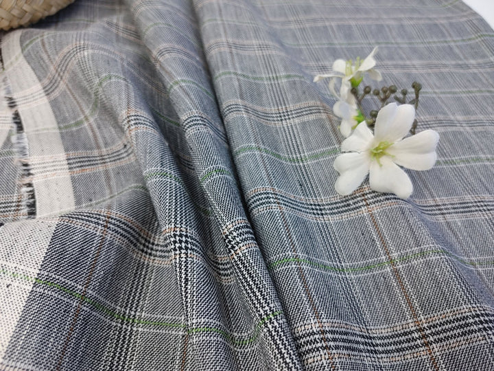 Linen Stretch Plaid Twill Fabric 6230 7828 - The Linen Lab - Pink