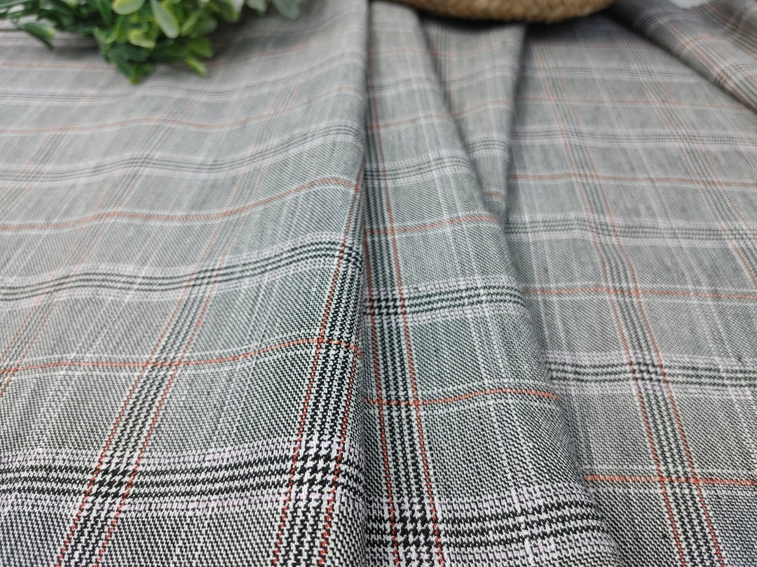 Linen Stretch Plaid Twill Fabric 6230 7828 - The Linen Lab - Pink