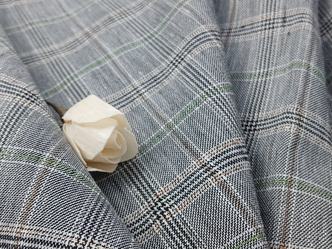 Linen Stretch Plaid Twill Fabric 6230 7828 - The Linen Lab - Pink