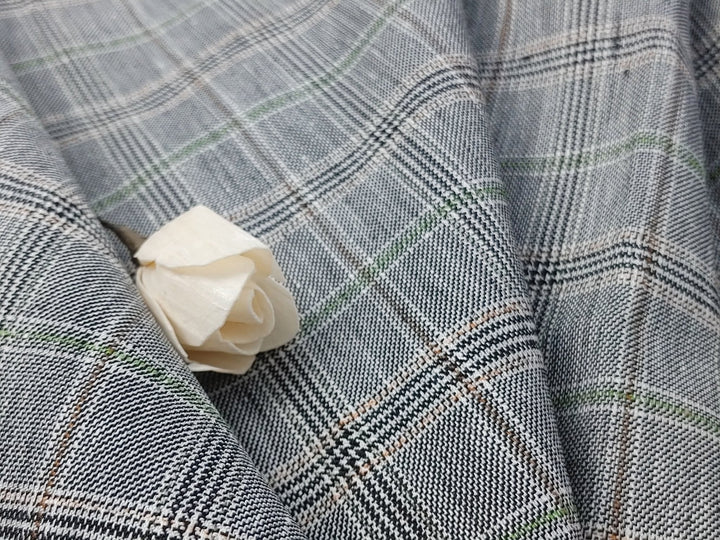 Linen Stretch Plaid Twill Fabric 6230 7828 - The Linen Lab - Pink