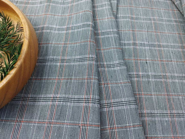 Linen Stretch Plaid Twill Fabric 6230 7828 - The Linen Lab - Pink