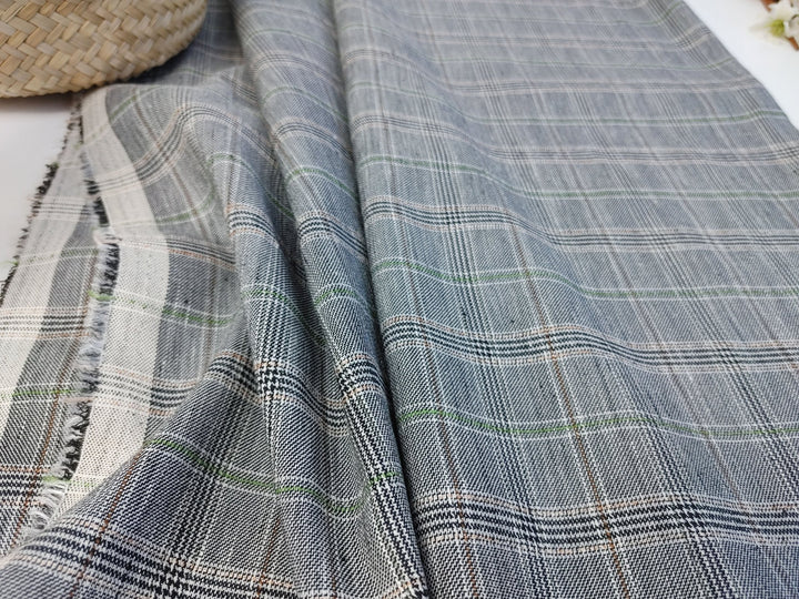 Linen Stretch Plaid Twill Fabric 6230 7828 - The Linen Lab - Pink