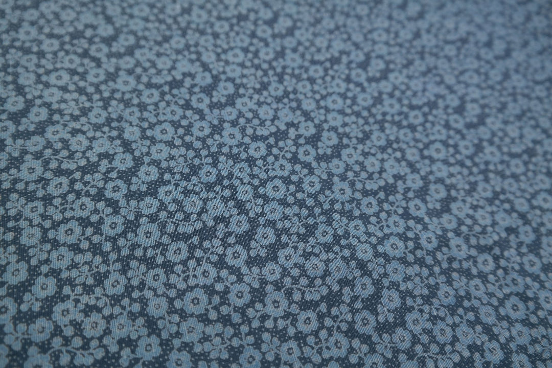 Linen Tencel Blue Flower Print Fabric (3729) - The Linen Lab - navy