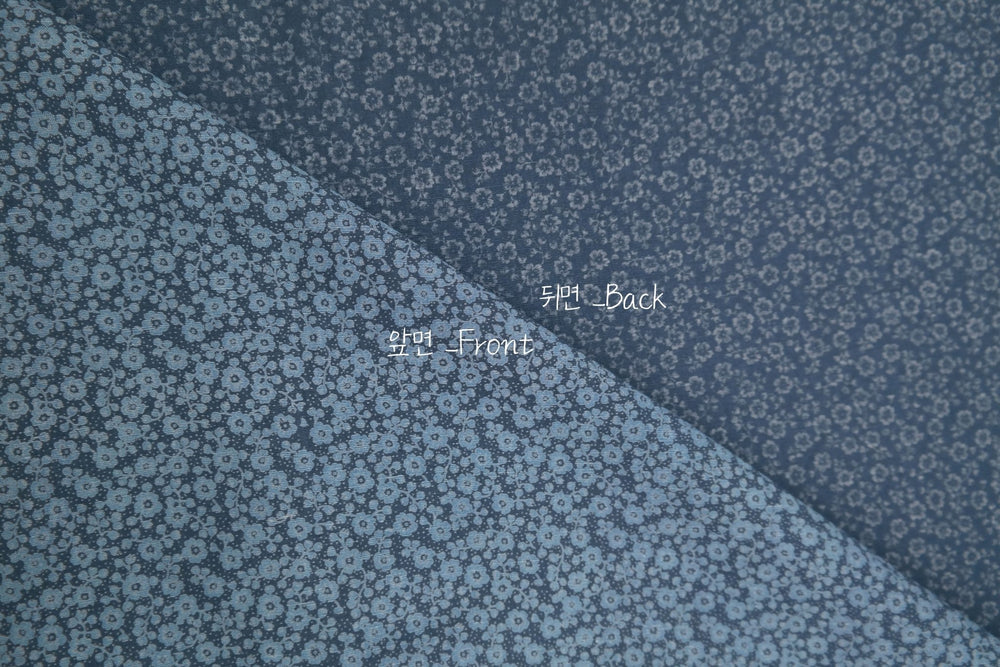 Linen Tencel Blue Flower Print Fabric (3729) - The Linen Lab - navy