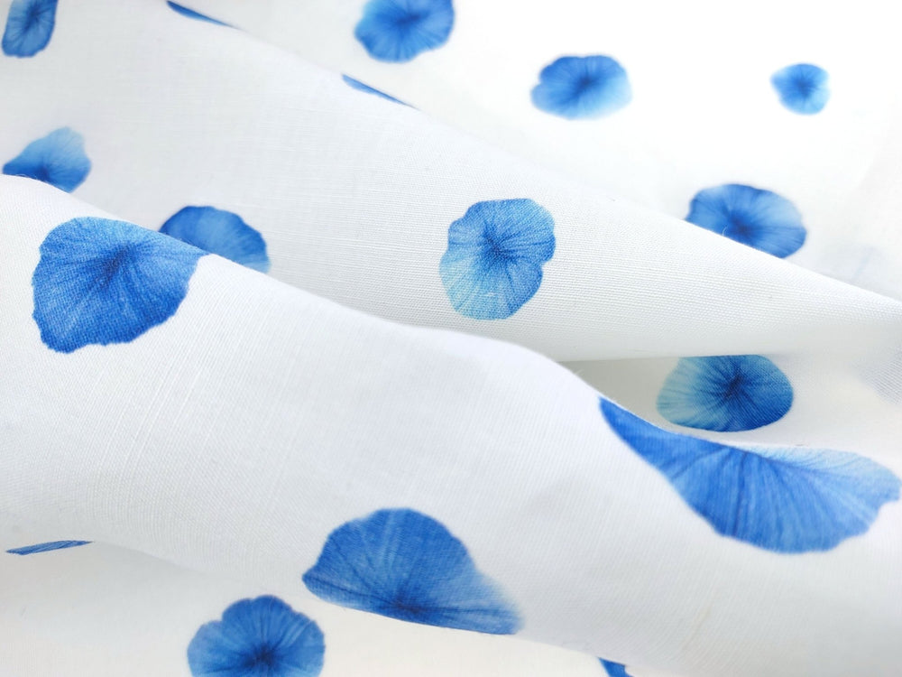 Linen Tencel Botanical Blue Print Fabric 7685 - The Linen Lab - Blue