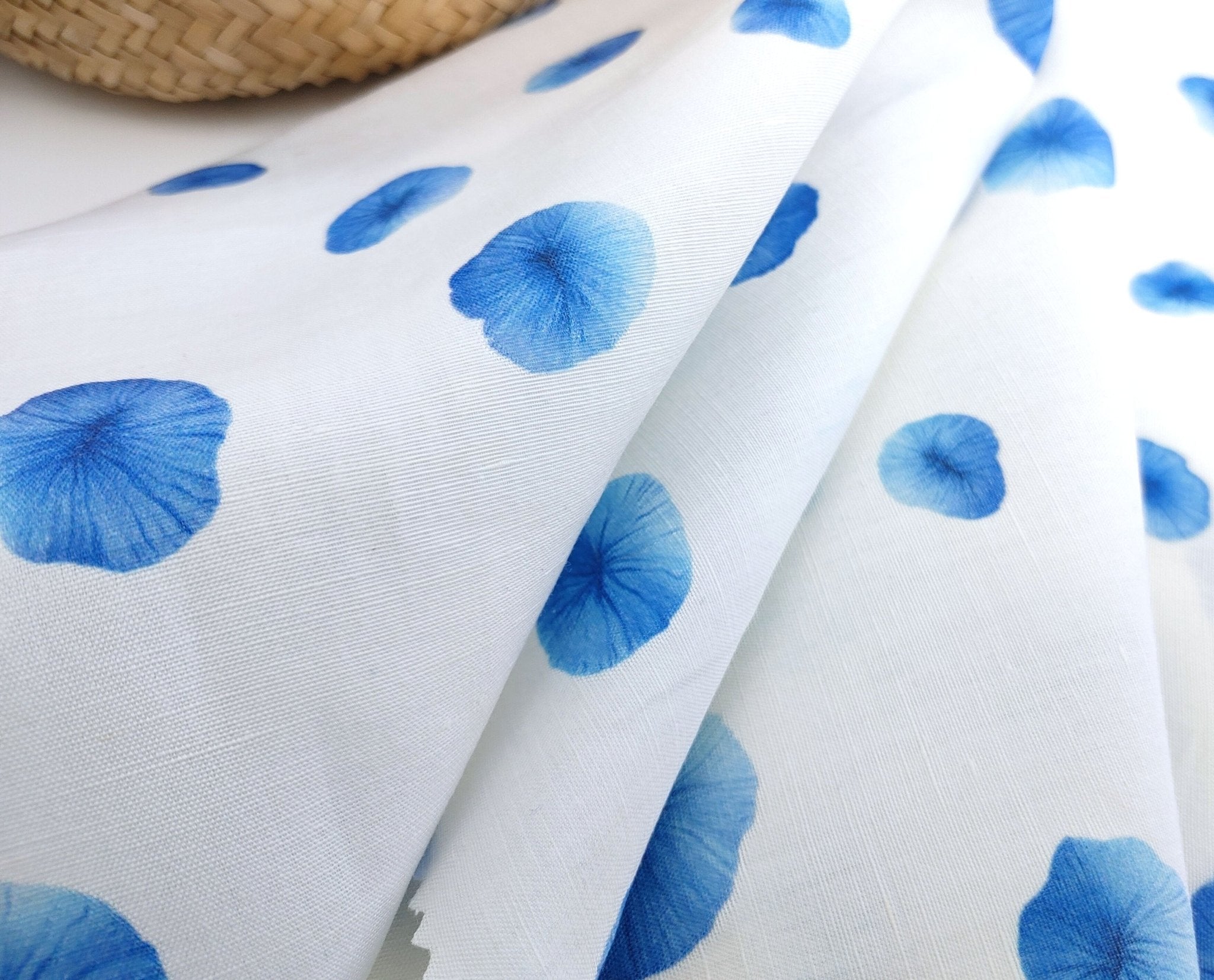 Linen Tencel Botanical Blue Print Fabric 7685 - The Linen Lab - Blue