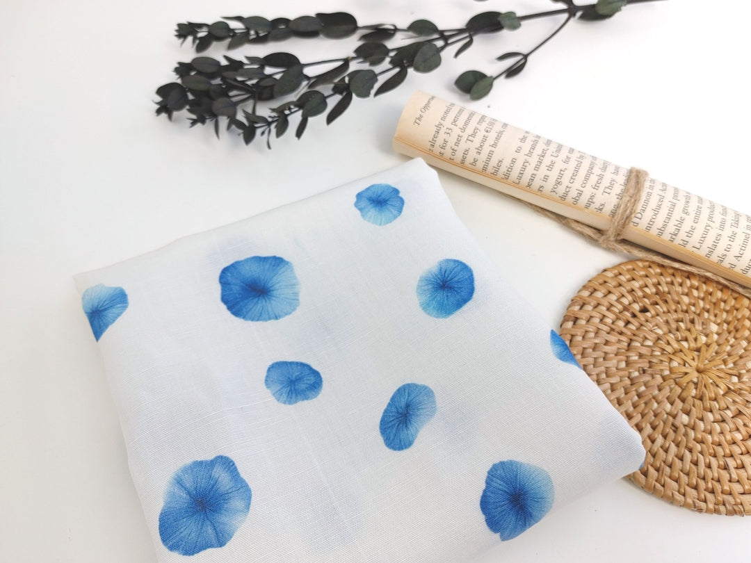 Linen Tencel Botanical Blue Print Fabric 7685 - The Linen Lab - Blue