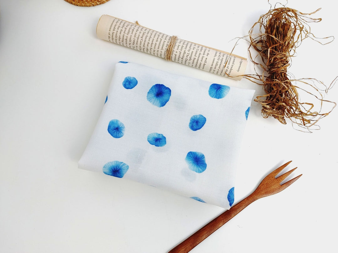 Linen Tencel Botanical Blue Print Fabric 7685 - The Linen Lab - Blue