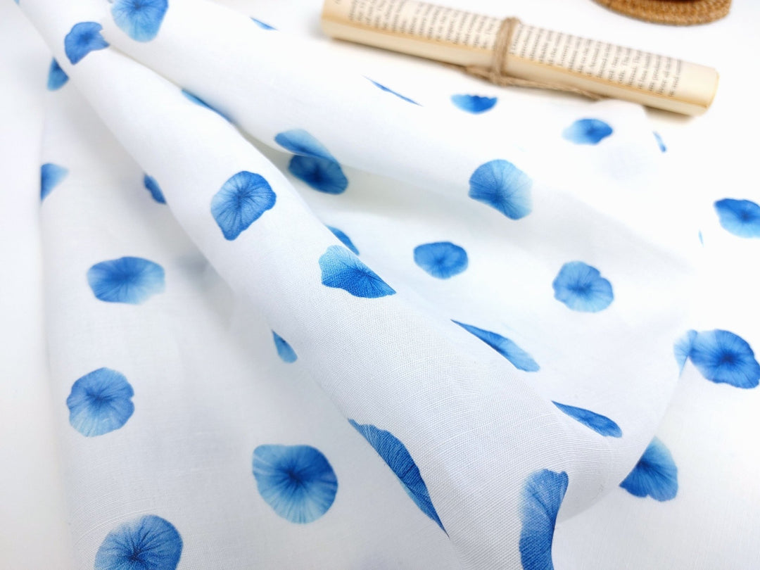 Linen Tencel Botanical Blue Print Fabric 7685 - The Linen Lab - Blue