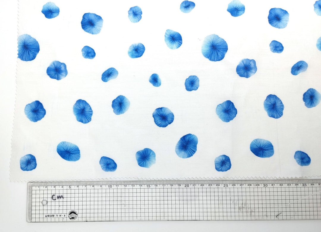 Linen Tencel Botanical Blue Print Fabric 7685 - The Linen Lab - Blue