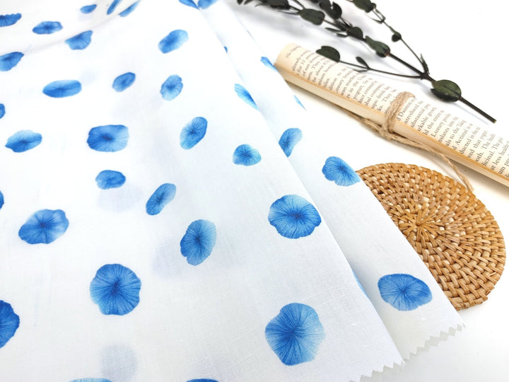 Linen Tencel Botanical Blue Print Fabric 7685 - The Linen Lab - Blue