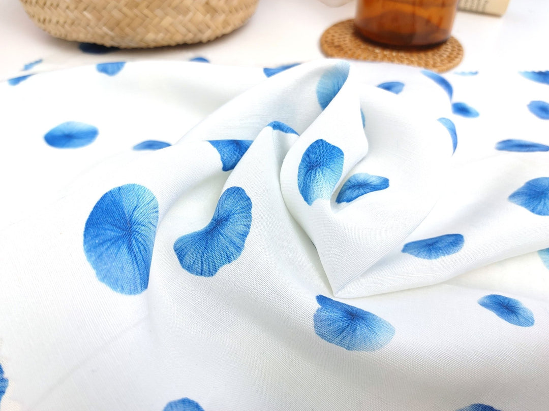 Linen Tencel Botanical Blue Print Fabric 7685 - The Linen Lab - Blue