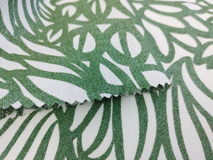 Linen Tencel Lurex Blend Fabric in Green Leaf Print 4082 - The Linen Lab - Green