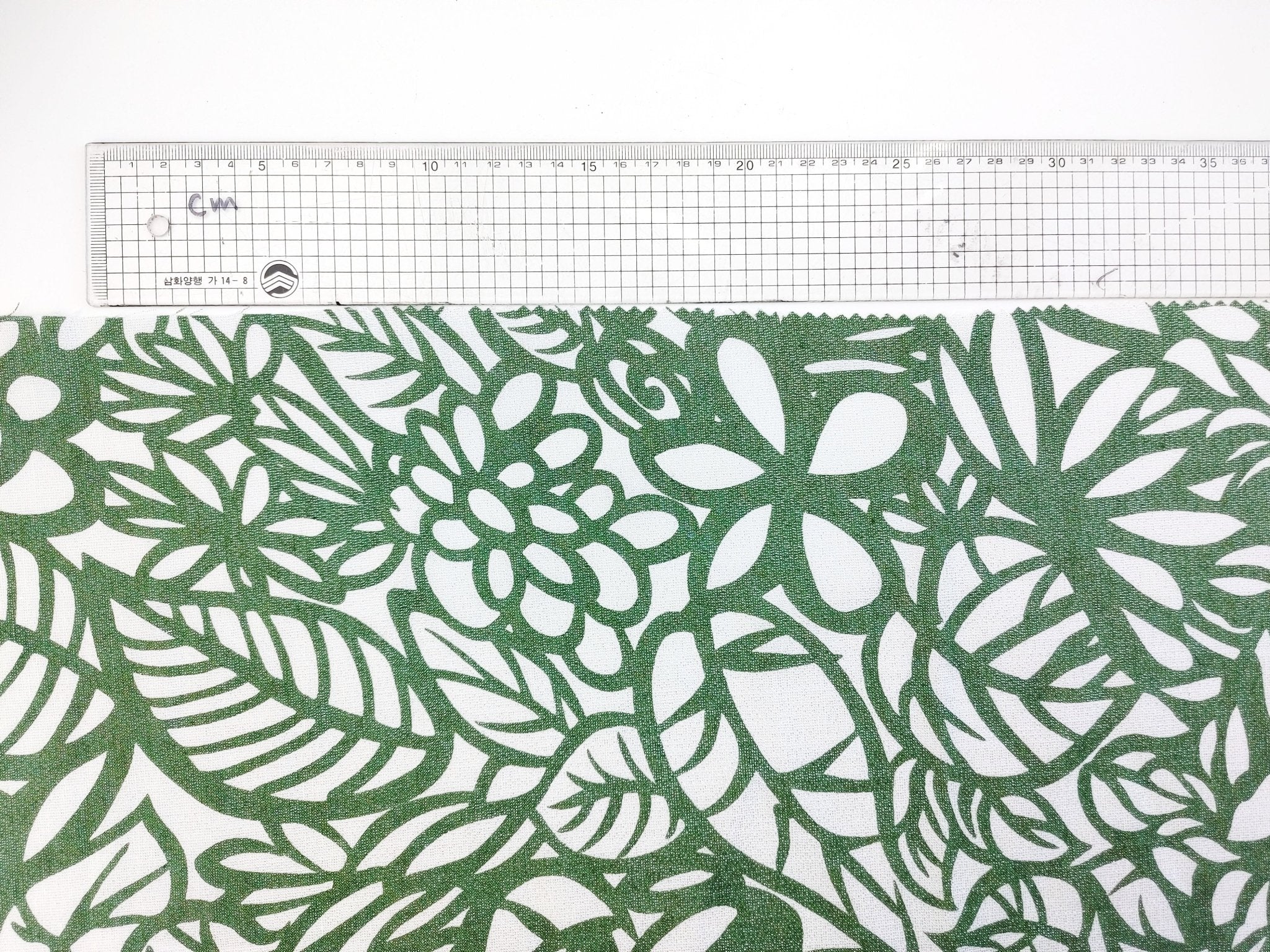 Linen Tencel Lurex Blend Fabric in Green Leaf Print 4082 - The Linen Lab - Green