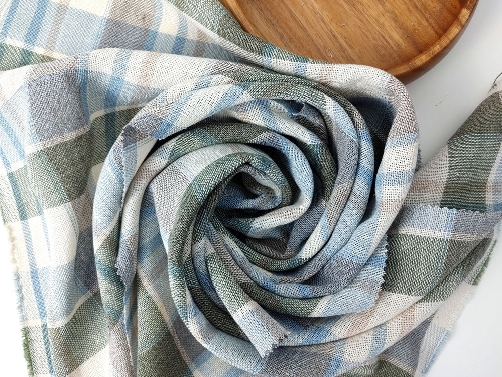 Linen Tencel Plaid Fabric Heavy Weight 455 - The Linen Lab - Blue