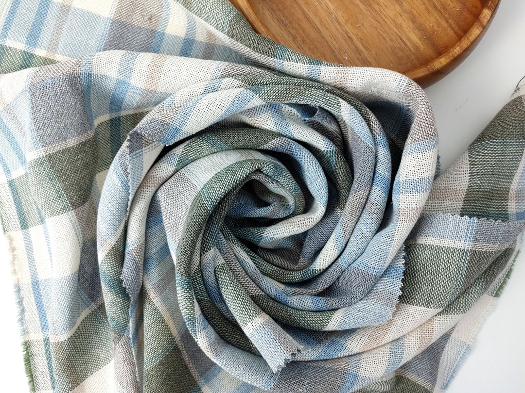 Linen Tencel Plaid Fabric Heavy Weight 455 - The Linen Lab - Blue