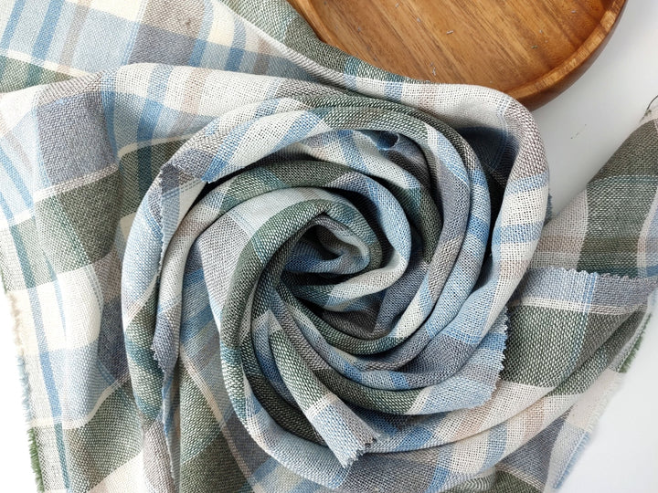 Linen Tencel Plaid Fabric Heavy Weight 455 - The Linen Lab - Blue