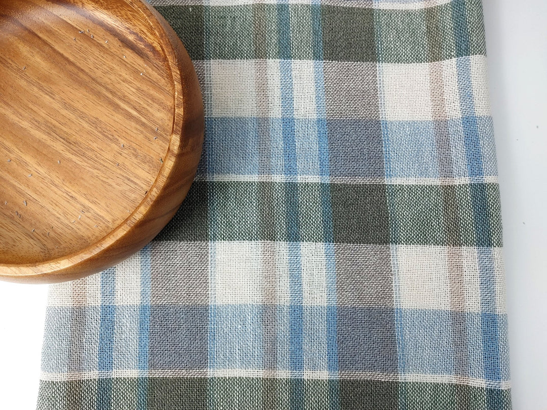 Linen Tencel Plaid Fabric Heavy Weight 455 - The Linen Lab - Blue
