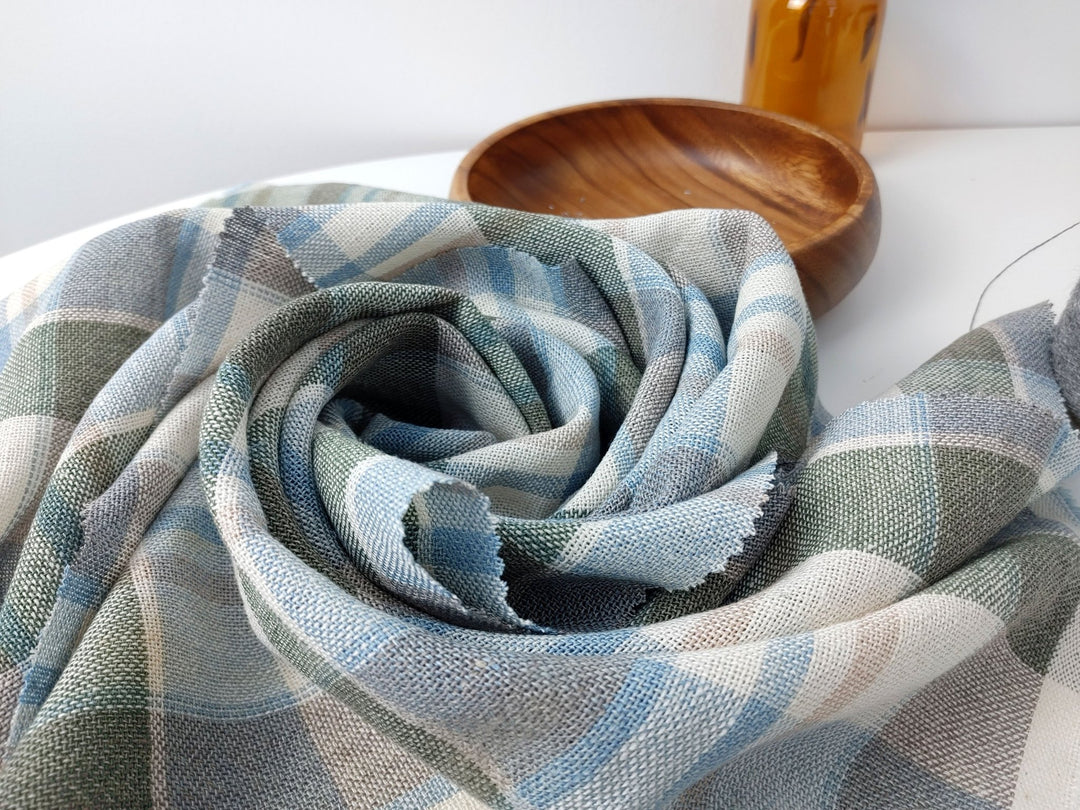 Linen Tencel Plaid Fabric Heavy Weight 455 - The Linen Lab - Blue