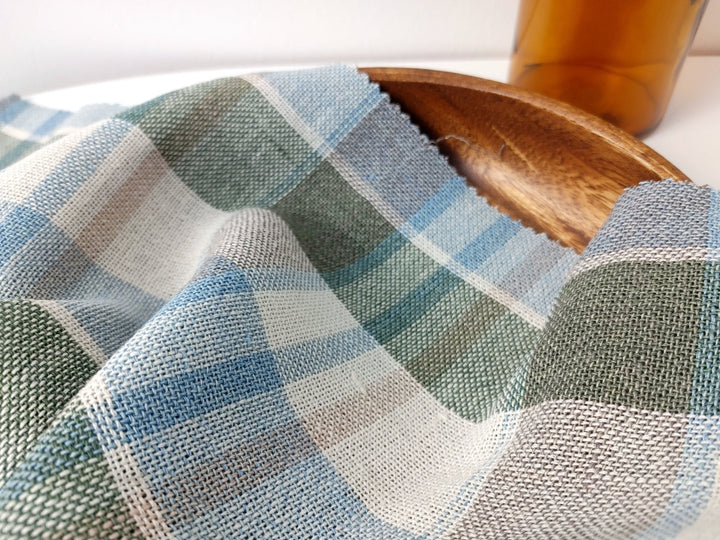 Linen Tencel Plaid Fabric Heavy Weight 455 - The Linen Lab - Blue