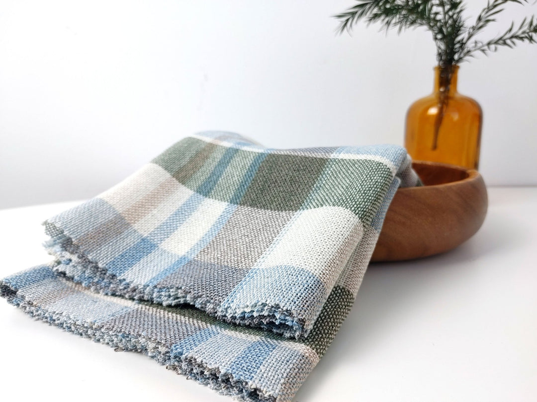 Linen Tencel Plaid Fabric Heavy Weight 455 - The Linen Lab - Blue