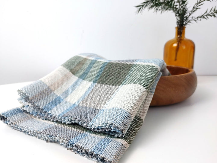 Linen Tencel Plaid Fabric Heavy Weight 455 - The Linen Lab - Blue