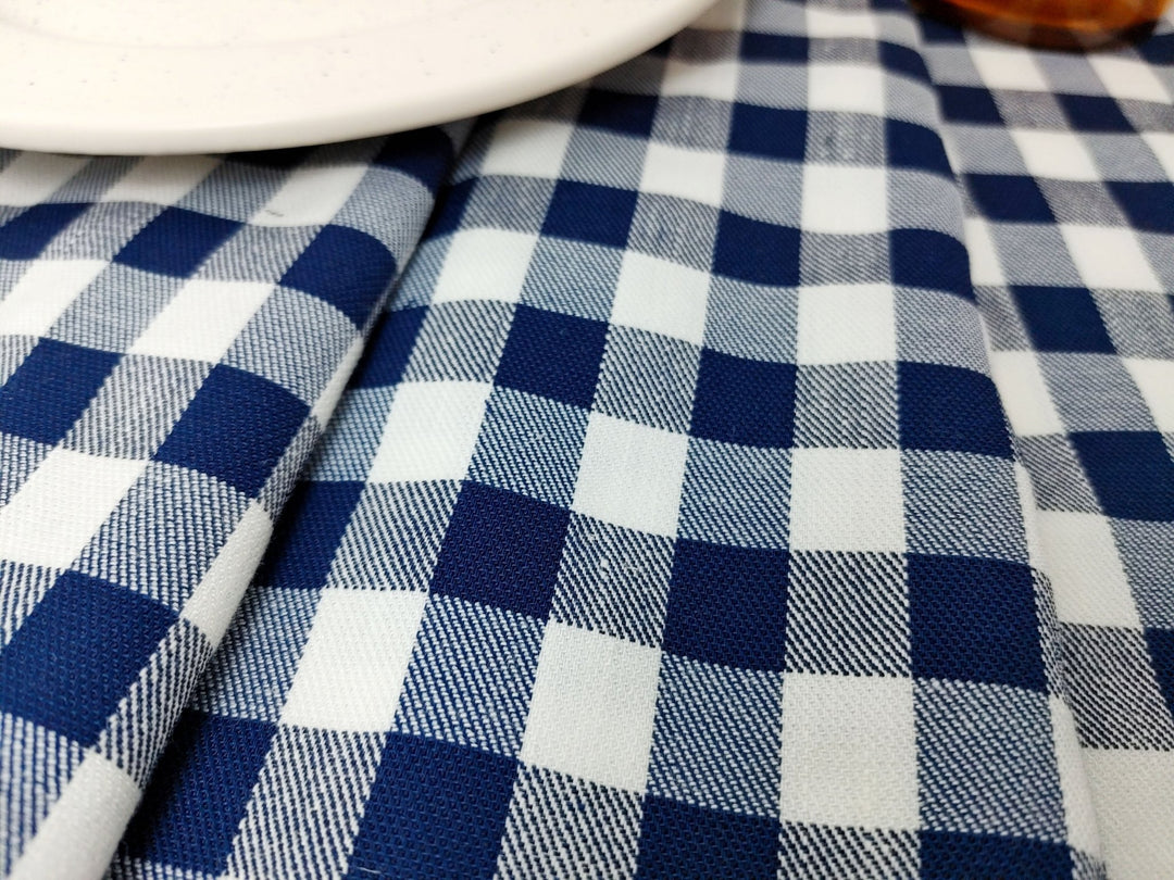 Linen Twill Stretch Fabric with Gingham Check - Medium Weight 7633 7634 - The Linen Lab - Blue