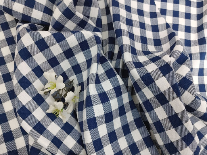 Linen Twill Stretch Fabric with Gingham Check - Medium Weight 7633 7634 - The Linen Lab - Blue
