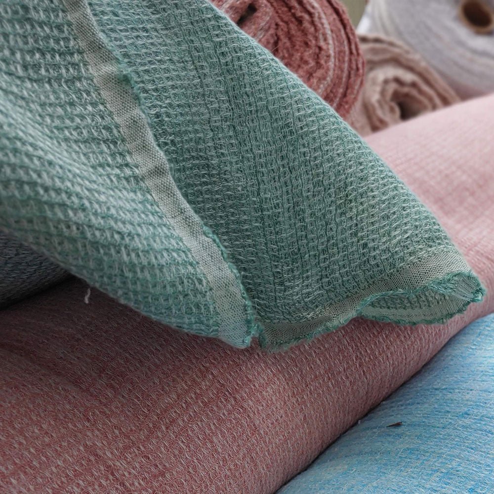 Linen Waffle Tweed Fabric - The Linen Lab - Light Blue