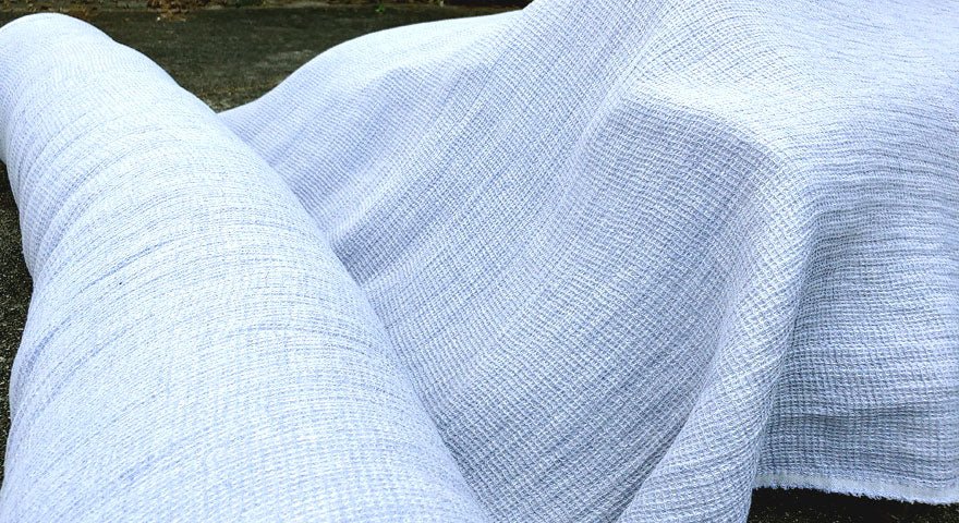 Linen Waffle Tweed Fabric - The Linen Lab - Light Blue