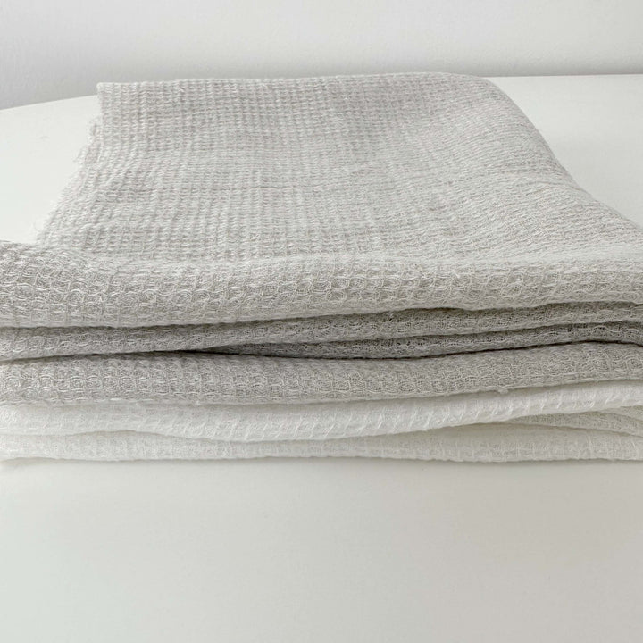 Linen Waffle Tweed Fabric 7349 7350 - The Linen Lab - White