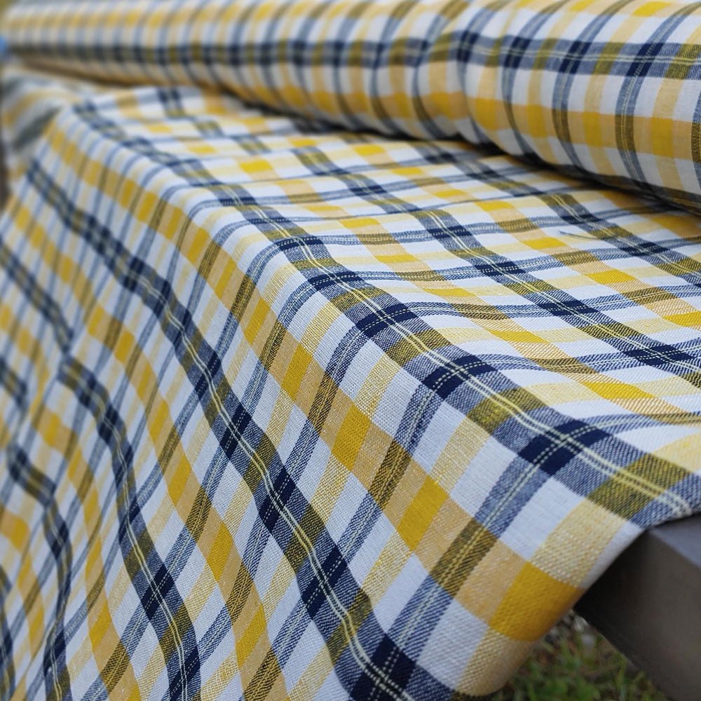 Linen Yellow Plaid Fabric (4494) - The Linen Lab - Yellow