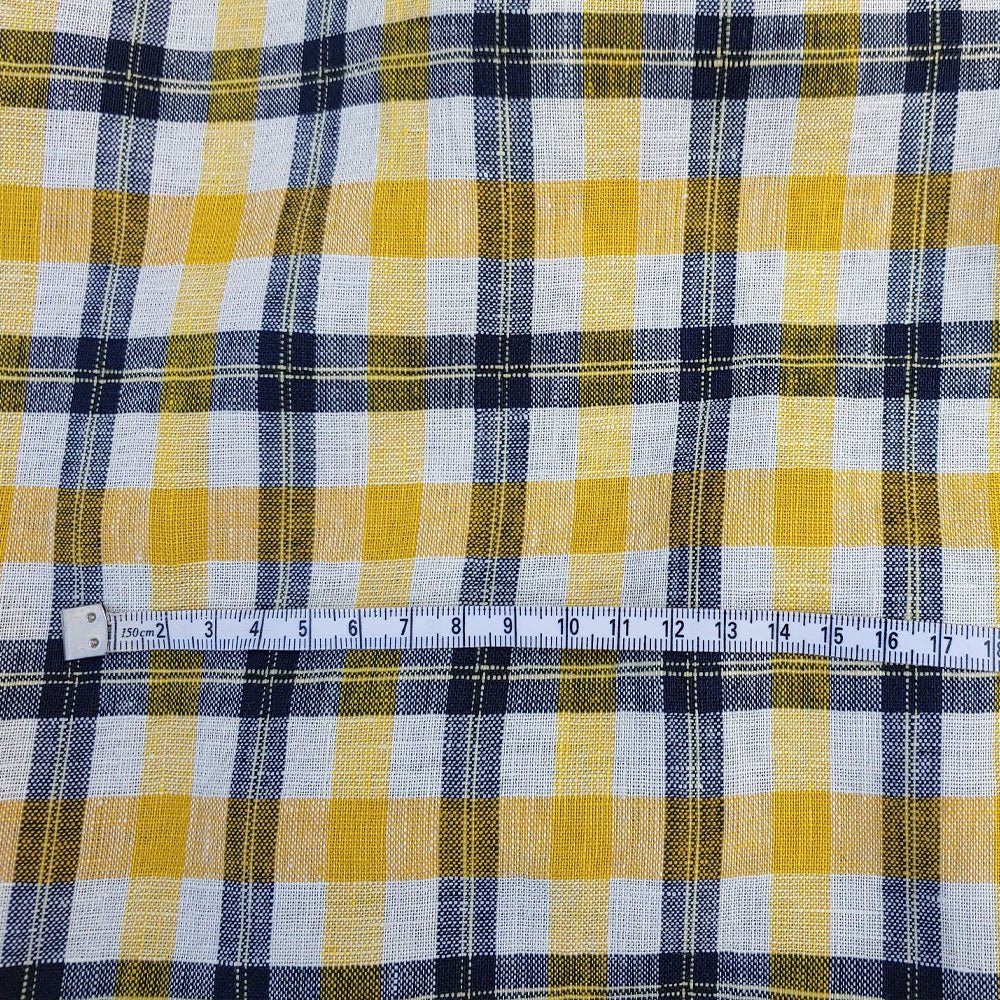 Linen Yellow Plaid Fabric (4494) - The Linen Lab - Yellow
