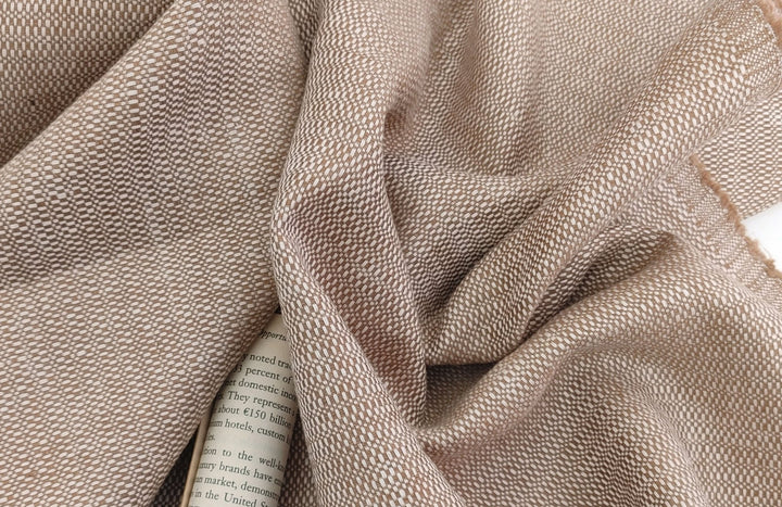 Luminous Linen: 100% Linen Canvas Chambray Fabric with Lurex Foil Print 2340 - The Linen Lab - Beige