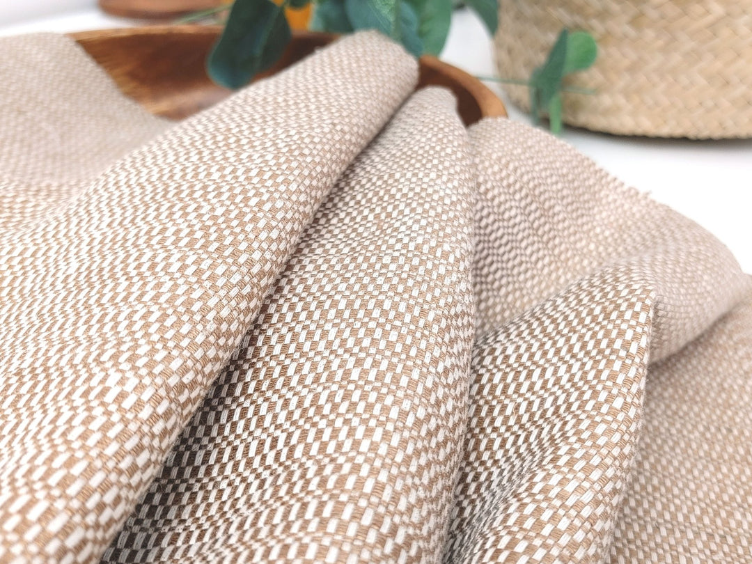 Luminous Linen: 100% Linen Canvas Chambray Fabric with Lurex Foil Print 2340 - The Linen Lab - Beige