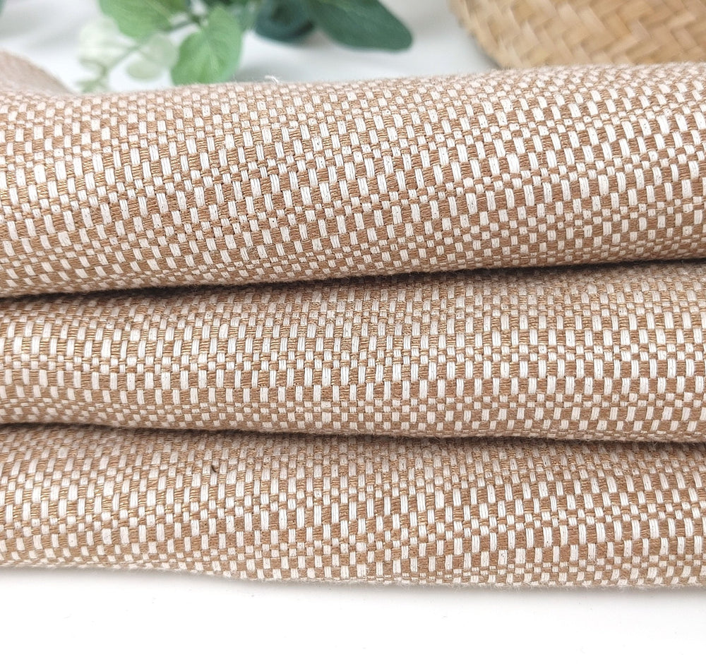 Luminous Linen: 100% Linen Canvas Chambray Fabric with Lurex Foil Print 2340 - The Linen Lab - Beige