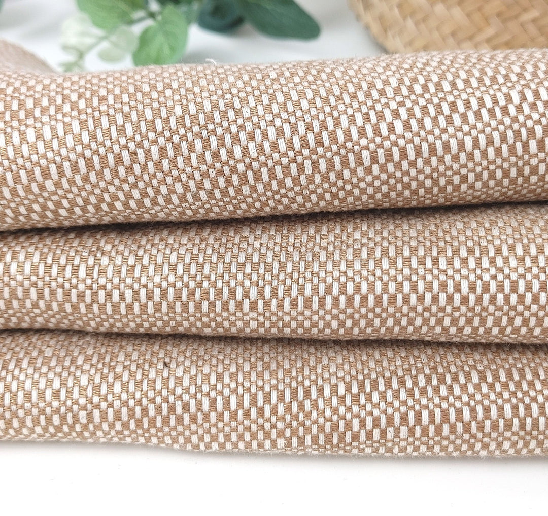 Luminous Linen: 100% Linen Canvas Chambray Fabric with Lurex Foil Print 2340 - The Linen Lab - Beige