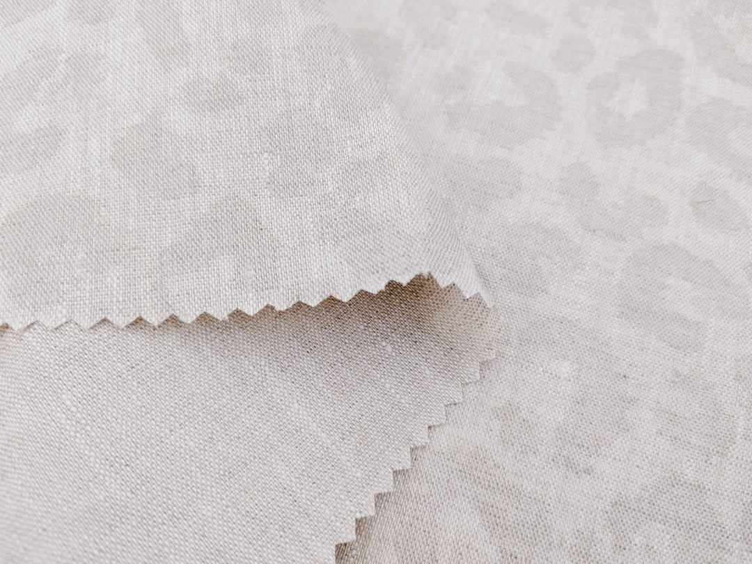 Luxe Safari Elegance: 100% Linen Fabric in Natural Hue with Gold Foil Leopard Print - The Linen Lab - Natural