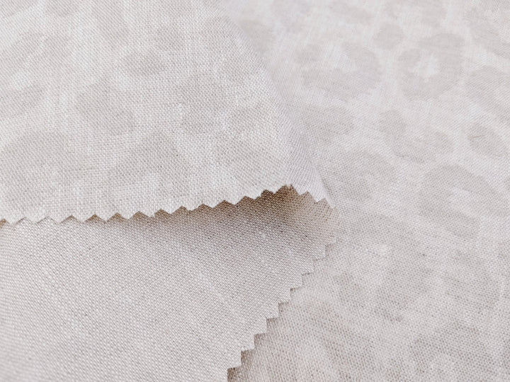Luxe Safari Elegance: 100% Linen Fabric in Natural Hue with Gold Foil Leopard Print - The Linen Lab - Natural