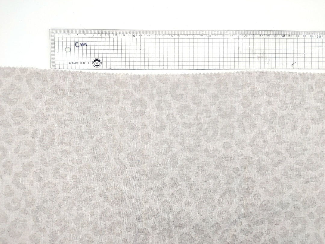 Luxe Safari Elegance: 100% Linen Fabric in Natural Hue with Gold Foil Leopard Print - The Linen Lab - Natural